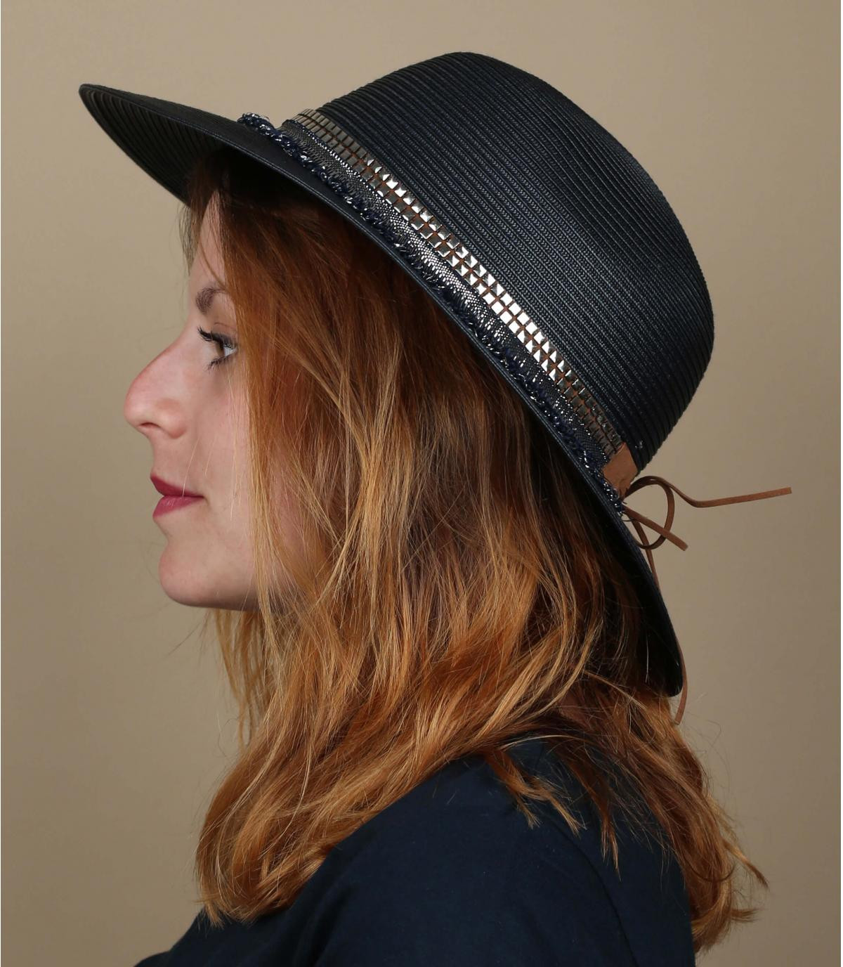 blue wide brim hat fringes Jamila navy